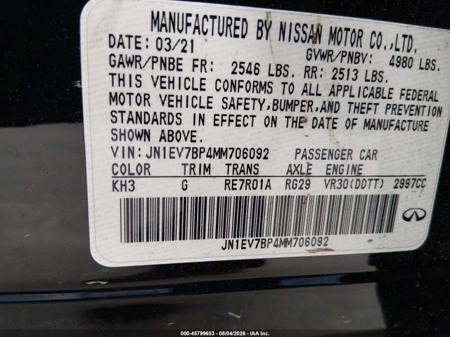 Продаж на аукціоні авто 2021 Infiniti Q50 Luxe, vin: JN1EV7BP4MM706092, номер лоту: 45799653