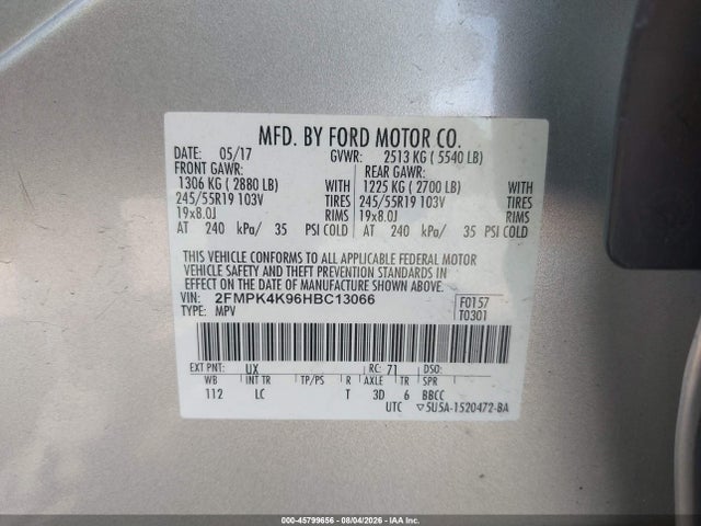 Продаж на аукціоні авто 2017 Ford Edge Titanium, vin: 2FMPK4K96HBC13066, номер лоту: 45799656