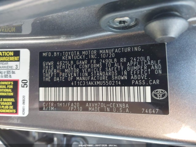 4T1C31AKXMU550214 Toyota Camry Le Hybrid