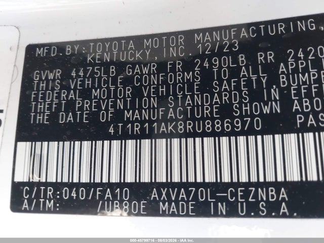 4T1R11AK8RU886970 Toyota CAMRY LE