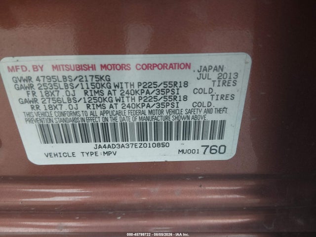 Продаж на аукціоні авто 2014 Mitsubishi Outlander Se, vin: JA4AD3A37EZ010850, номер лоту: 45799722
