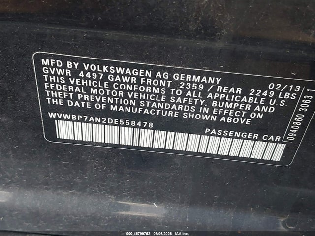 45799762 :رقم المزاد ، WVWBP7AN2DE558478 vin ، 2013 Volkswagen Cc 2.0t R-line مزاد بيع