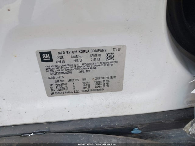 Продаж на аукціоні авто 2021 Buick Encore Fwd Preferred, vin: KL4CJASB7MB310066, номер лоту: 45799787