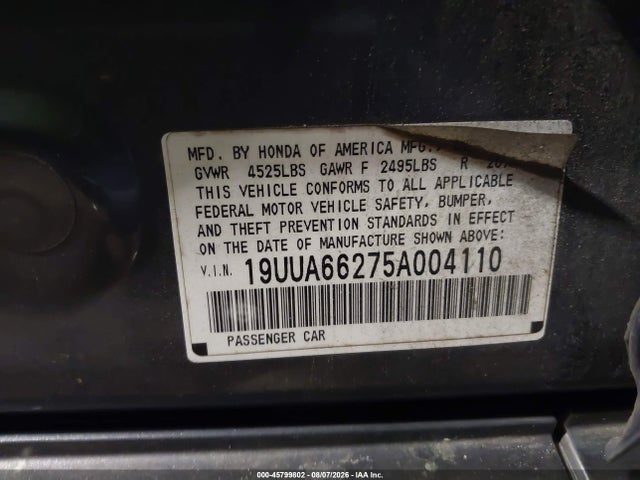 Aukcja sprzedaży 2005 Acura Tl, vin: 19UUA66275A004110, numer aukcji: 45799802