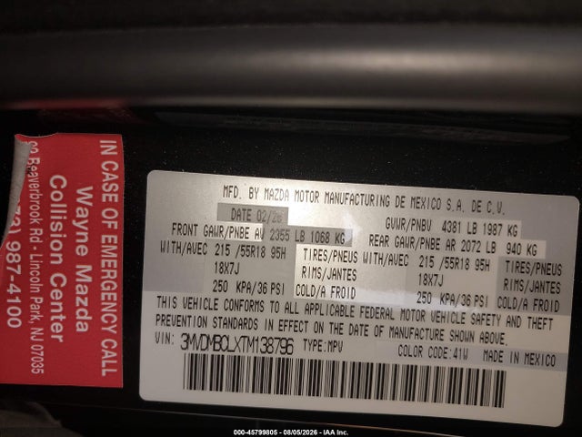 Aukcja sprzedaży 2026 Mazda Cx-30 2.5 S Preferred, vin: 3MVDMBCLXTM138796, numer aukcji: 45799805