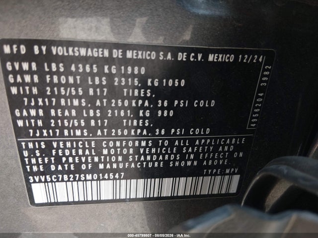 Продаж на аукціоні авто 2025 Volkswagen Taos 1.5t S, vin: 3VV5C7B27SM014547, номер лоту: 45799807