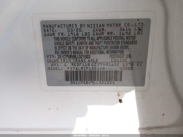 Продажа на аукционе авто 2020 Nissan Kicks S Xtronic Cvt, vin: 3N1CP5BV9LL521503, номер лота: 45799822