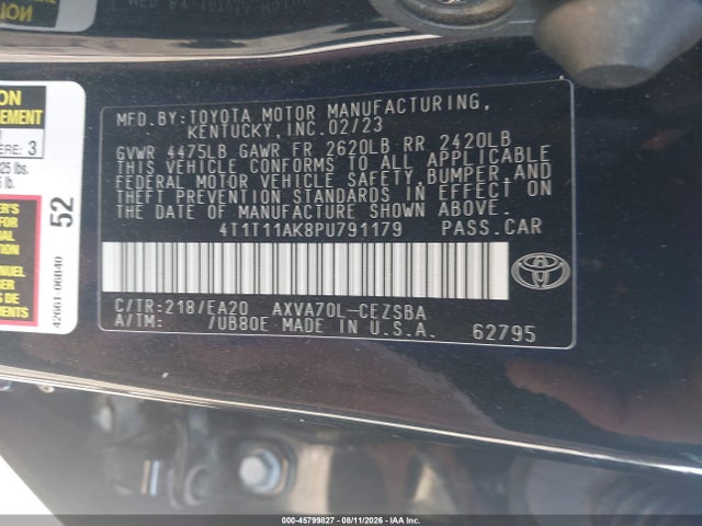 2023 Toyota Camry Se მანქანა იყიდება აუქციონზე, vin: 4T1T11AK8PU791179, აუქციონის ნომერი: 45799827