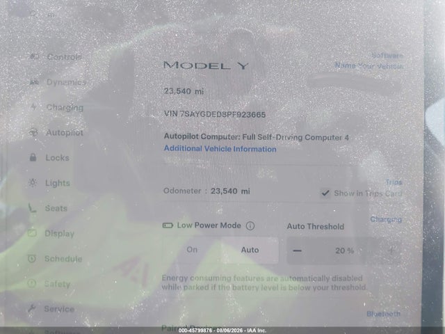 2023 Tesla Model Y Rwd მანქანა იყიდება აუქციონზე, vin: 7SAYGDED8PF923665, აუქციონის ნომერი: 45799876