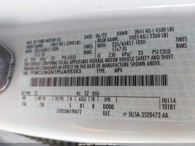 1FMCU9GN1PUA55353 Ford Escape Active