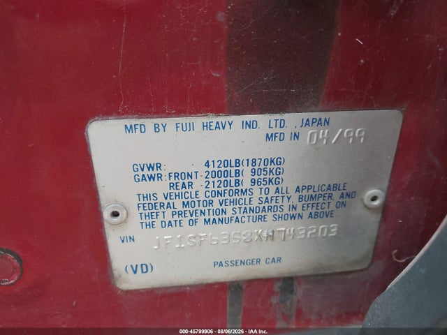 1999 Subaru Forester L მანქანა იყიდება აუქციონზე, vin: JF1SF6358XH743203, აუქციონის ნომერი: 45799906