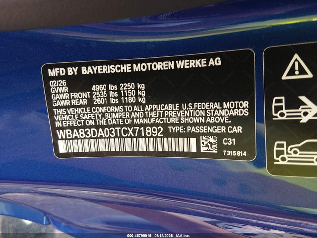WBA83DA03TCX71892 BMW M440i Xdrive