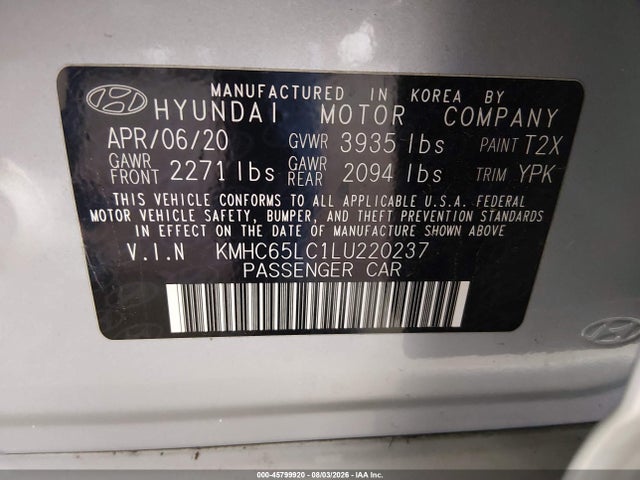 KMHC65LC1LU220237 Hyundai Ioniq Hybrid Blue