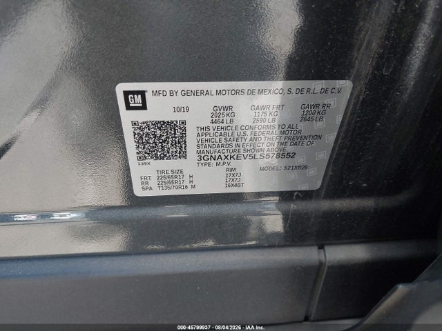 3GNAXKEV5LS578552 Chevrolet Equinox Fwd Lt 1.5l Turbo
