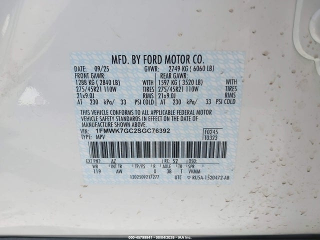 Продаж на аукціоні авто 2025 Ford Explorer St, vin: 1FMWK7GC2SGC76392, номер лоту: 45799941