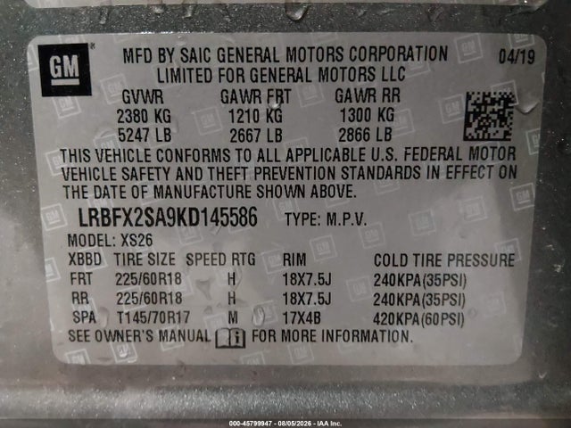 Aukcja sprzedaży 2019 Buick Envision Awd Essence, vin: LRBFX2SA9KD145586, numer aukcji: 45799947