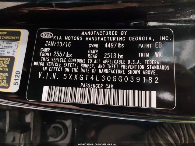 KIA Optima Lx 2016 5XXGT4L30GG039182 Image 9
