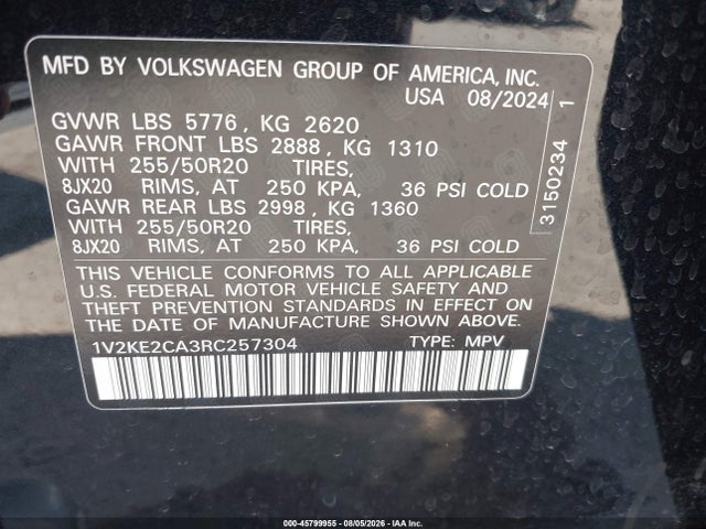 Aukcja sprzedaży 2024 Volkswagen Atlas Cross Sport 2.0t Se W/technology, vin: 1V2KE2CA3RC257304, numer aukcji: 45799955
