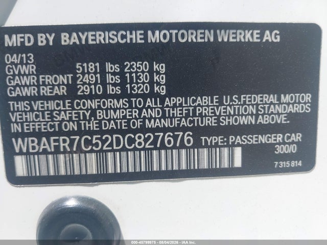 Продаж на аукціоні авто 2013 Bmw 535i, vin: WBAFR7C52DC827676, номер лоту: 45799975