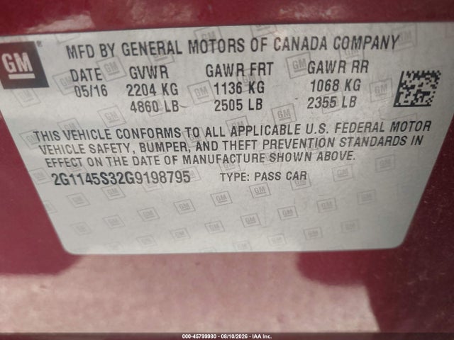 Chevrolet IMPALA 2LZ 2016 2G1145S32G9198795 Image 9