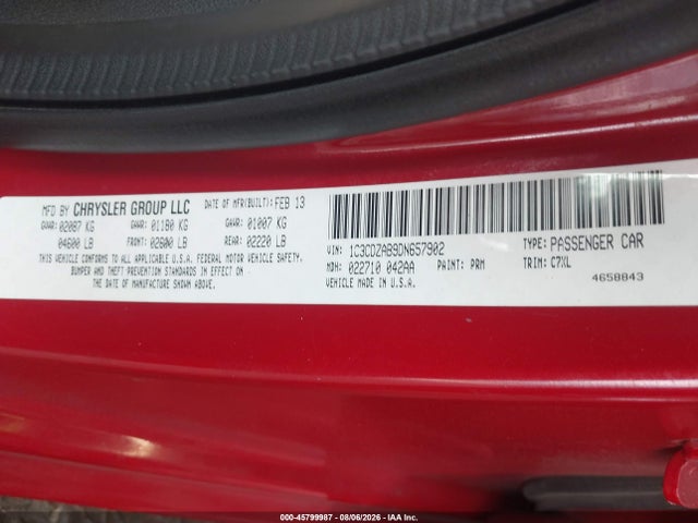 Aukcja sprzedaży 2013 Dodge Avenger Se, vin: 1C3CDZAB9DN657902, numer aukcji: 45799987