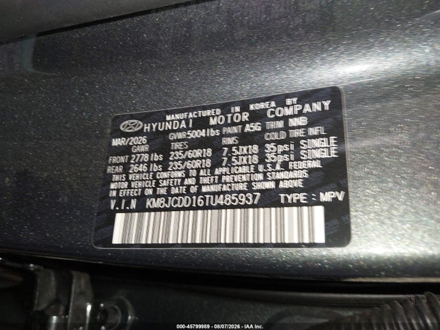 Продажа на аукционе авто 2026 Hyundai Tucson Hybrid Sel Convenience, vin: KM8JCDD16TU485937, номер лота: 45799989