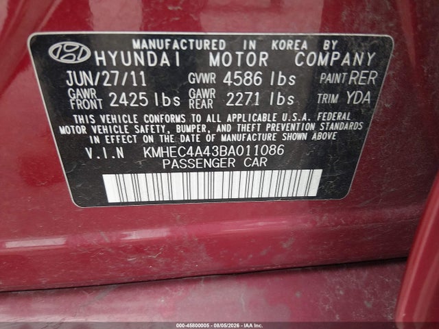 Продаж на аукціоні авто 2011 Hyundai Sonata Hybrid, vin: KMHEC4A43BA011086, номер лоту: 45800005
