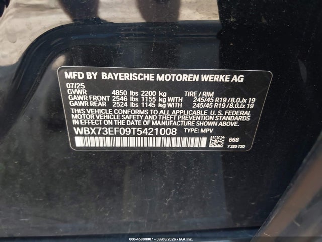 Aukcja sprzedaży 2026 Bmw X1 Xdrive28i, vin: WBX73EF09T5421008, numer aukcji: 45800007