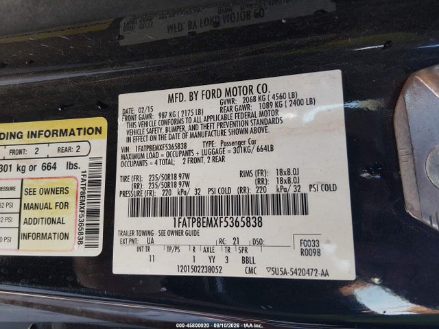 1FATP8EMXF5365838 Ford Mustang V6