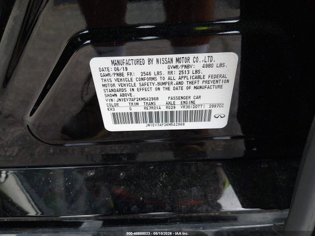 Aukcja sprzedaży 2019 Infiniti Q50 3.0t Luxe, vin: JN1EV7AP2KM542968, numer aukcji: 45800023