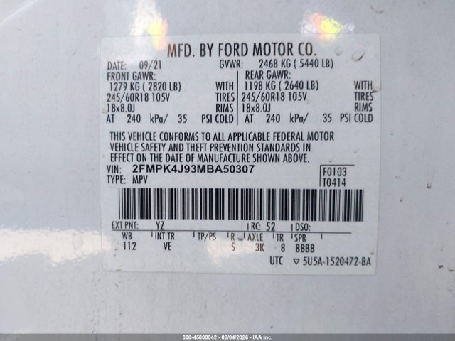 Ford EDGE SEL 2021 2FMPK4J93MBA50307 Image 9