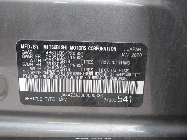 Aukcja sprzedaży 2020 Mitsubishi Outlander Sel 2.4 S-awc, vin: JA4AZ3A33LJ000636, numer aukcji: 45800060