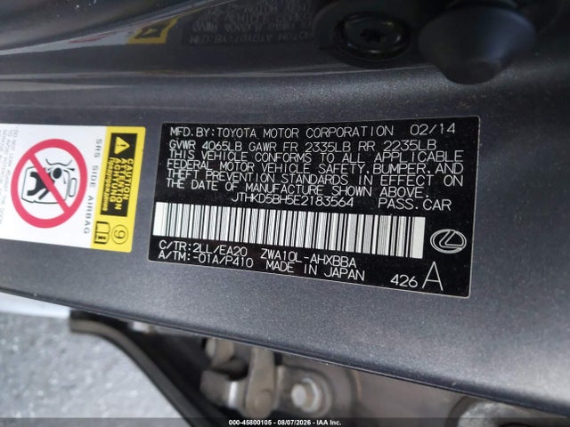 Lexus CT 200H 2014 JTHKD5BH5E2183564 Image 9
