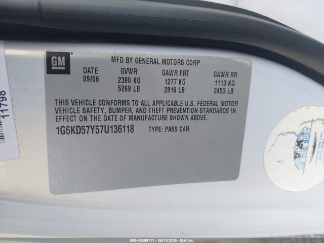 Продаж на аукціоні авто 2007 Cadillac Dts Luxury Ii, vin: 1G6KD57Y57U136118, номер лоту: 45800111