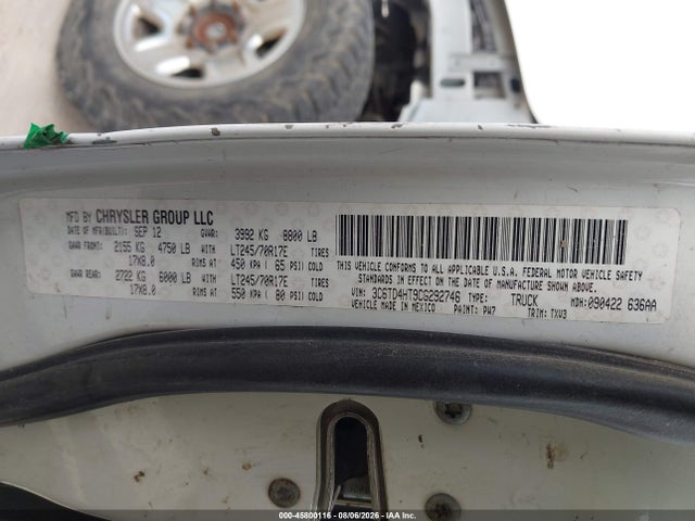 Продажа на аукционе авто 2012 Ram 2500 St, vin: 3C6TD4HT9CG292746, номер лота: 45800116