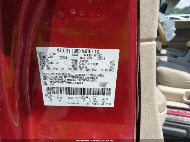Продажа на аукционе авто 2011 Ford Escape Xlt, vin: 1FMCU0D74BKA74341, номер лота: 45800163
