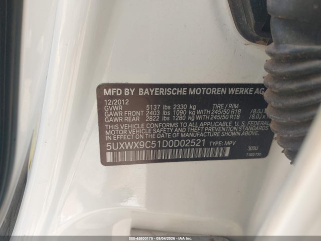 2013 Bmw X3 Xdrive28i მანქანა იყიდება აუქციონზე, vin: 5UXWX9C51D0D02521, აუქციონის ნომერი: 45800175