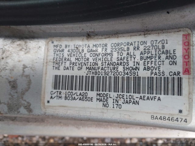 Продажа на аукционе авто 2002 Lexus Is 300, vin: JTHBD192720034591, номер лота: 45800196
