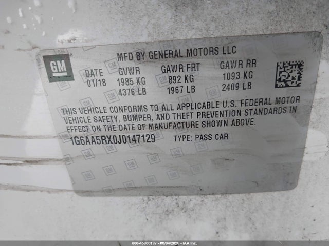 Aukcja sprzedaży 2018 Cadillac Ats Standard, vin: 1G6AA5RX0J0147129, numer aukcji: 45800197