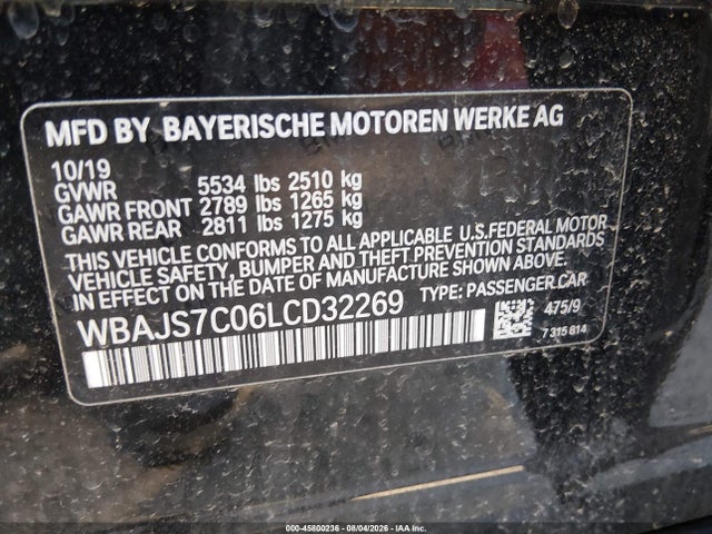 Продаж на аукціоні авто 2020 Bmw M550i Xdrive, vin: WBAJS7C06LCD32269, номер лоту: 45800236