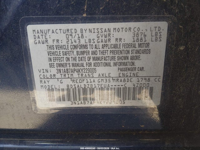 Nissan SENTRA SV 2019 3N1AB7AP4KY229005 Image 9