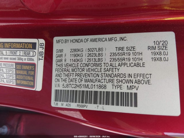Продажа на аукционе авто 2021 Acura Rdx Technology Package, vin: 5J8TC2H51ML011868, номер лота: 45800251