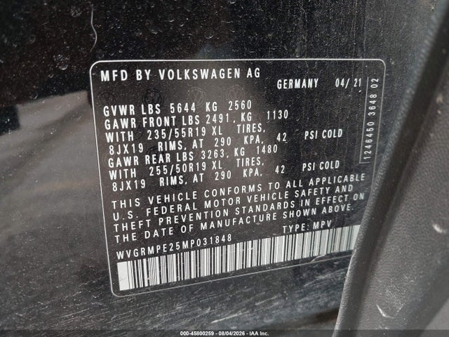 WVGRMPE25MP031848 Volkswagen ID.4 PRO