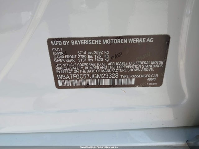 Aukcja sprzedaży 2018 Bmw 750i, vin: WBA7F0C57JGM23328, numer aukcji: 45800290