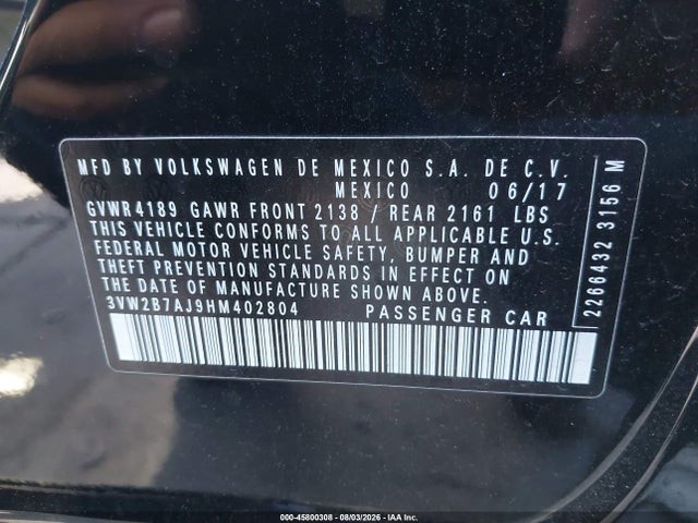 Volkswagen Jetta 1.4t S 2017 3VW2B7AJ9HM402804 Image 9