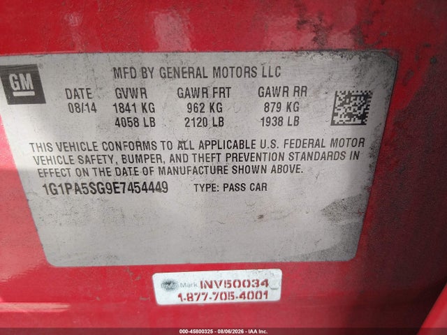 1G1PA5SG9E7454449 Chevrolet Cruze Ls Auto