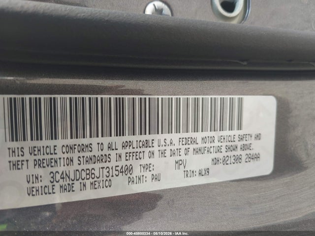 45800334 :رقم المزاد ، 3C4NJDCB6JT315400 vin ، 2018 Jeep Compass Limited 4x4 مزاد بيع