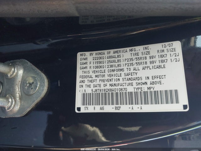 Продажа на аукционе авто 2008 Acura Rdx, vin: 5J8TB182X8A010870, номер лота: 45800335