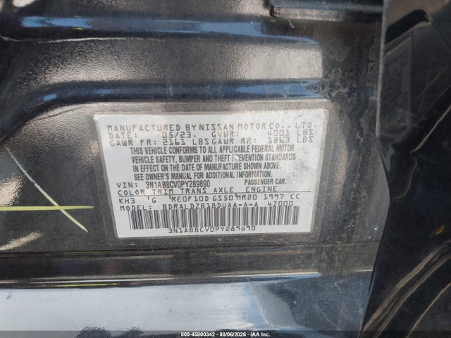 2023 Nissan Sentra Sv Xtronic Cvt მანქანა იყიდება აუქციონზე, vin: 3N1AB8CV0PY289890, აუქციონის ნომერი: 45800342