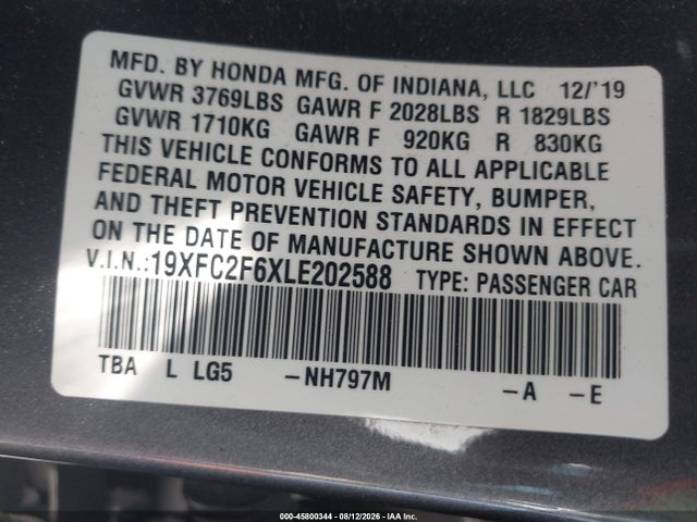 Honda Civic Lx 2020 19XFC2F6XLE202588 Image 9